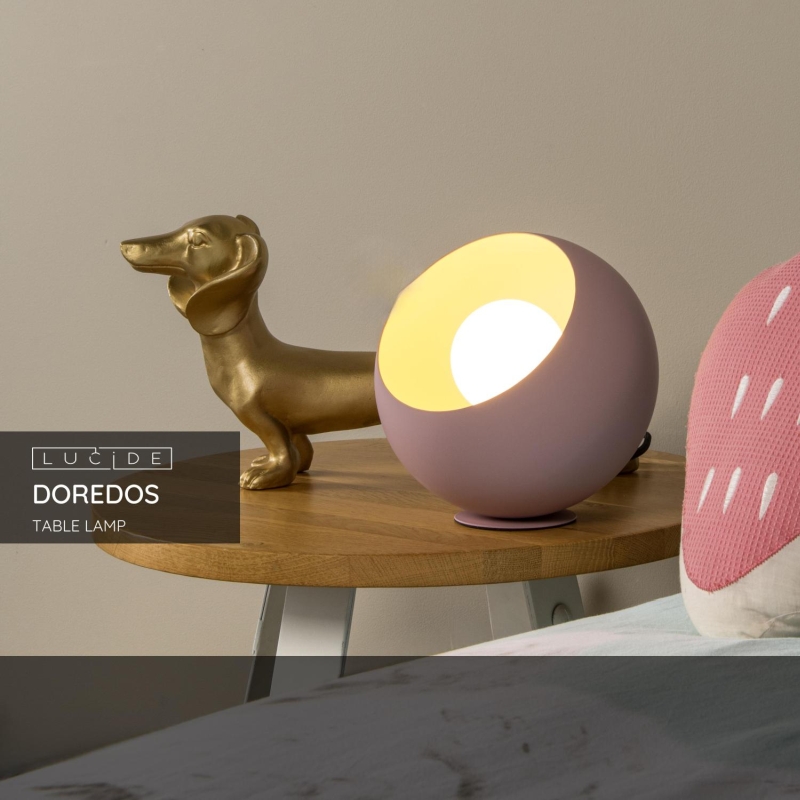 Lucide DOREDOS - Stolná lampa - Ø 20 cm - 1xE27 - Ružová